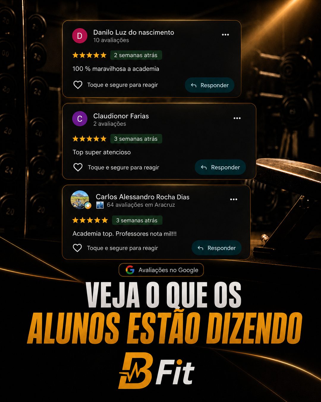 Avaliações de alunos da B Fit no Google